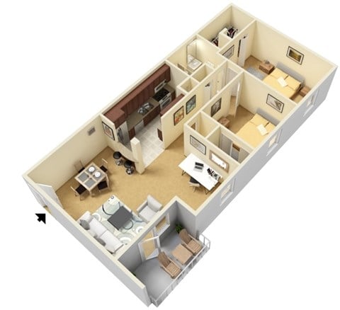 Floor plan for 2 beds, 1 bath, 1000 sqft